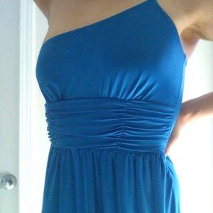 Blue Ruched Chain One Shoulder Dress